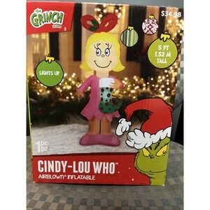 New 5 ft Cindy Lou Who With Stocking Christmas Inflatable - Airblown The Grinch